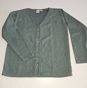 Bass Teal Ribbed V-Neck Button-Up Cardigan